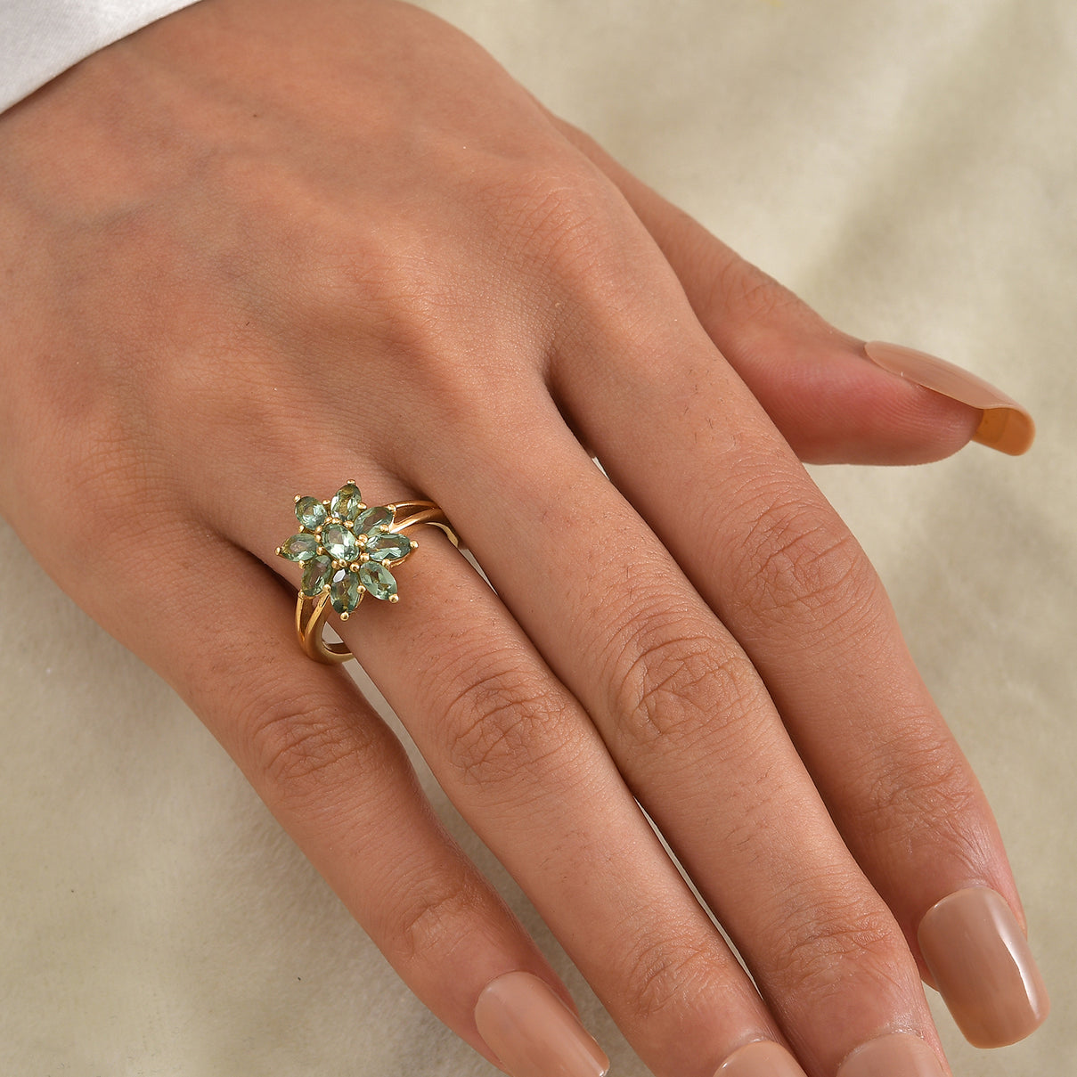 D'Joy - Natural Green Apatite Floral Ring in Yellow Gold Plated Sterling Silver 2.20 Ct. 8675430 1