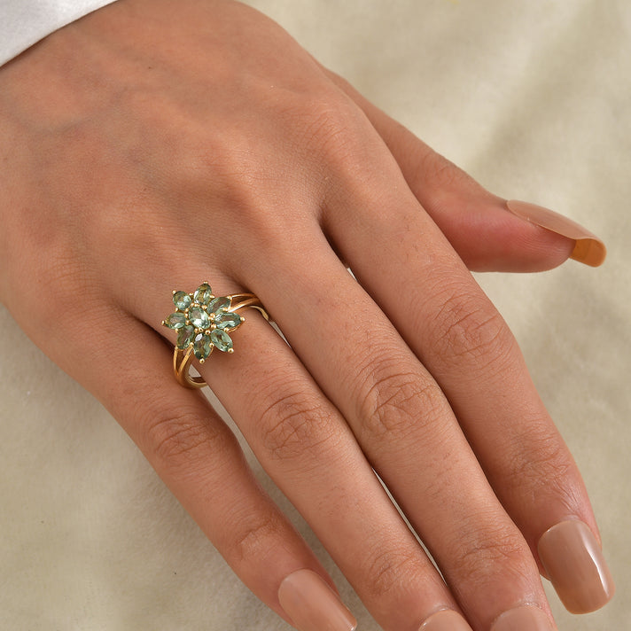 D'Joy - Natural Green Apatite Floral Ring in Yellow Gold Plated Sterling Silver 2.20 Ct. 8675430 2