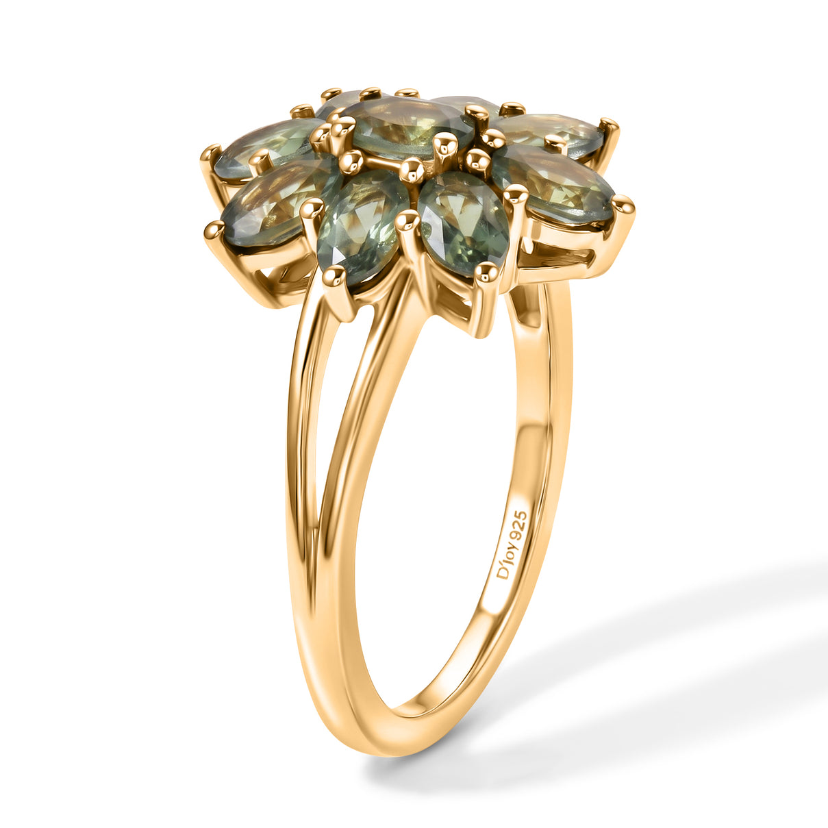 D'Joy - Natural Green Apatite Floral Ring in Yellow Gold Plated Sterling Silver 2.20 Ct. 8675430 3