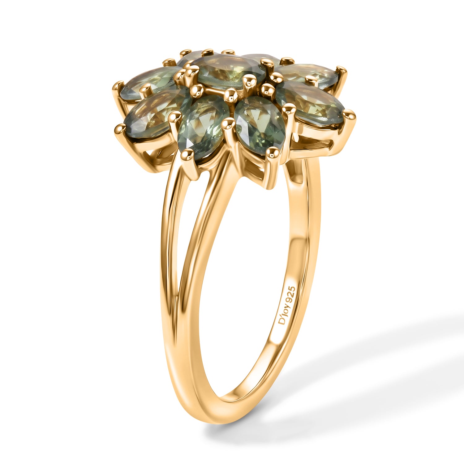 D'Joy - Natural Green Apatite Floral Ring in Yellow Gold Plated Sterling Silver 2.20 Ct. 8675430 3