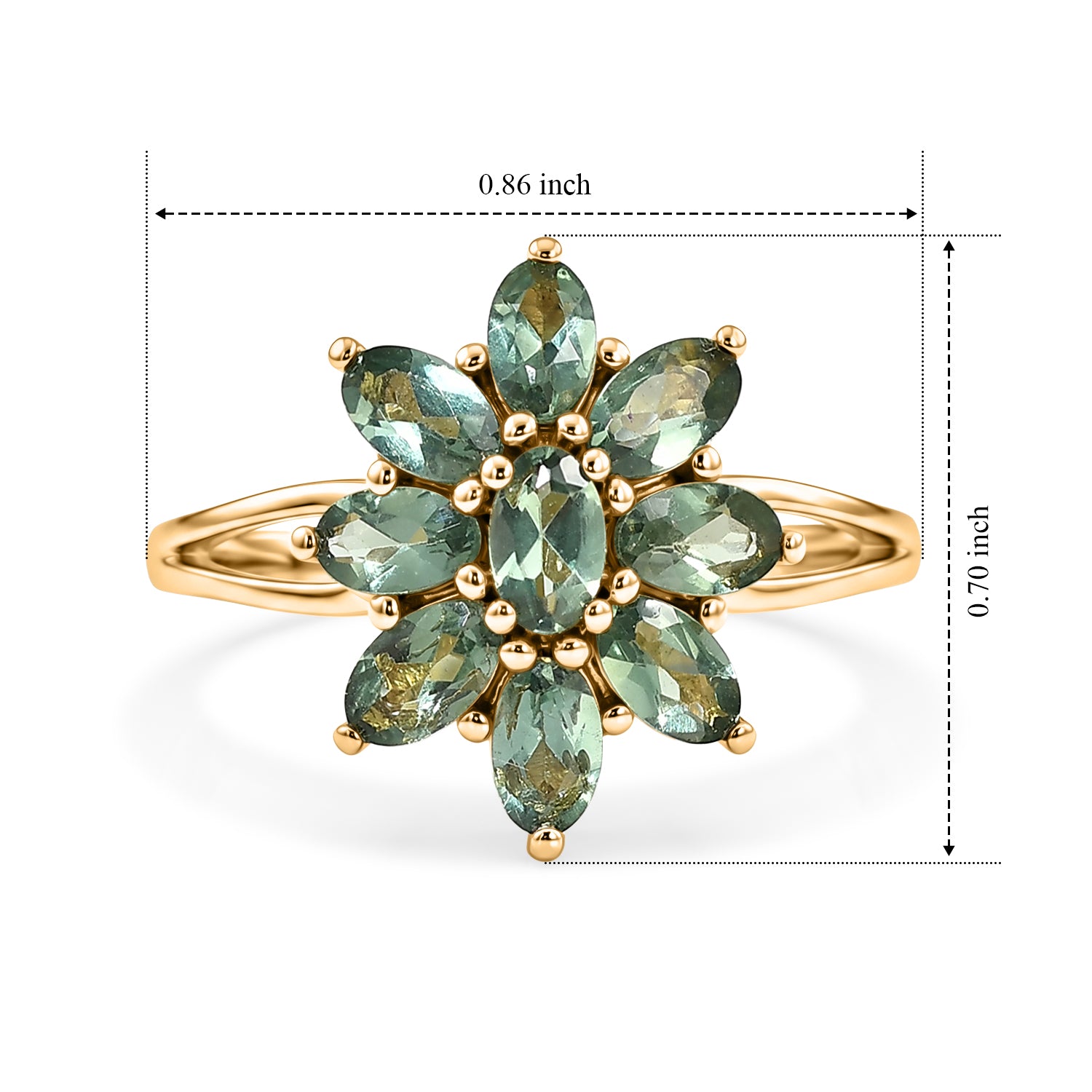 D'Joy - Natural Green Apatite Floral Ring in Yellow Gold Plated Sterling Silver 2.20 Ct. 8675430 5