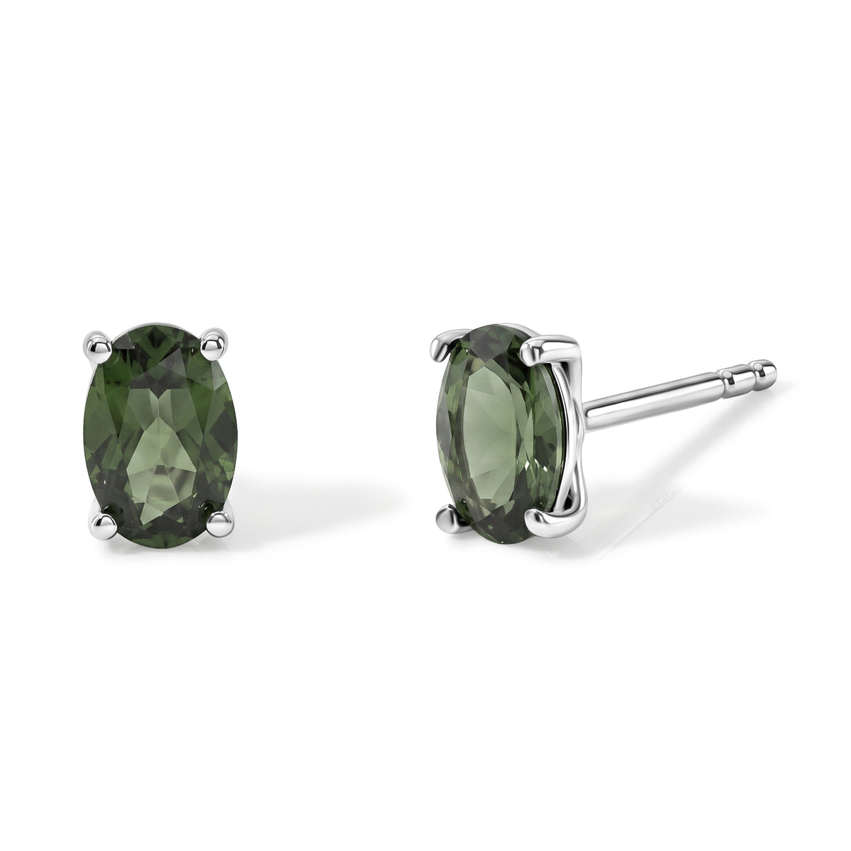 D'Joy - Natural Green Apatite Solitaire Stud Push Post Earring in Platinum Overlay Sterling Silver V32760477 0