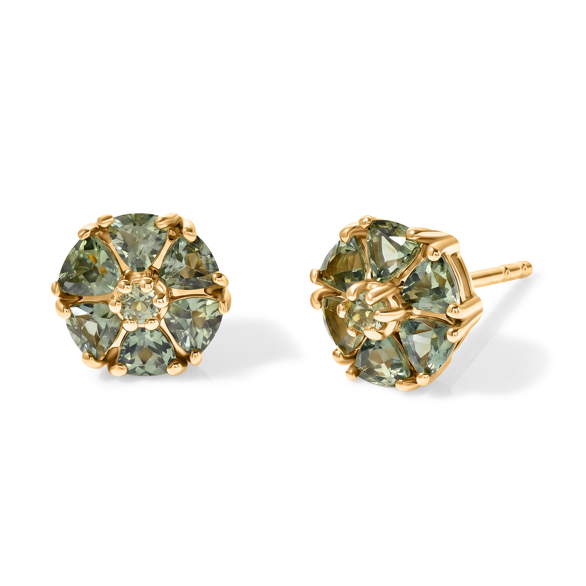D'Joy - Natural Green Apatite Cluster Stud Earring with Push Post in Yellow Gold Plated Sterling Silver 1.60 Ct. V32513219 0