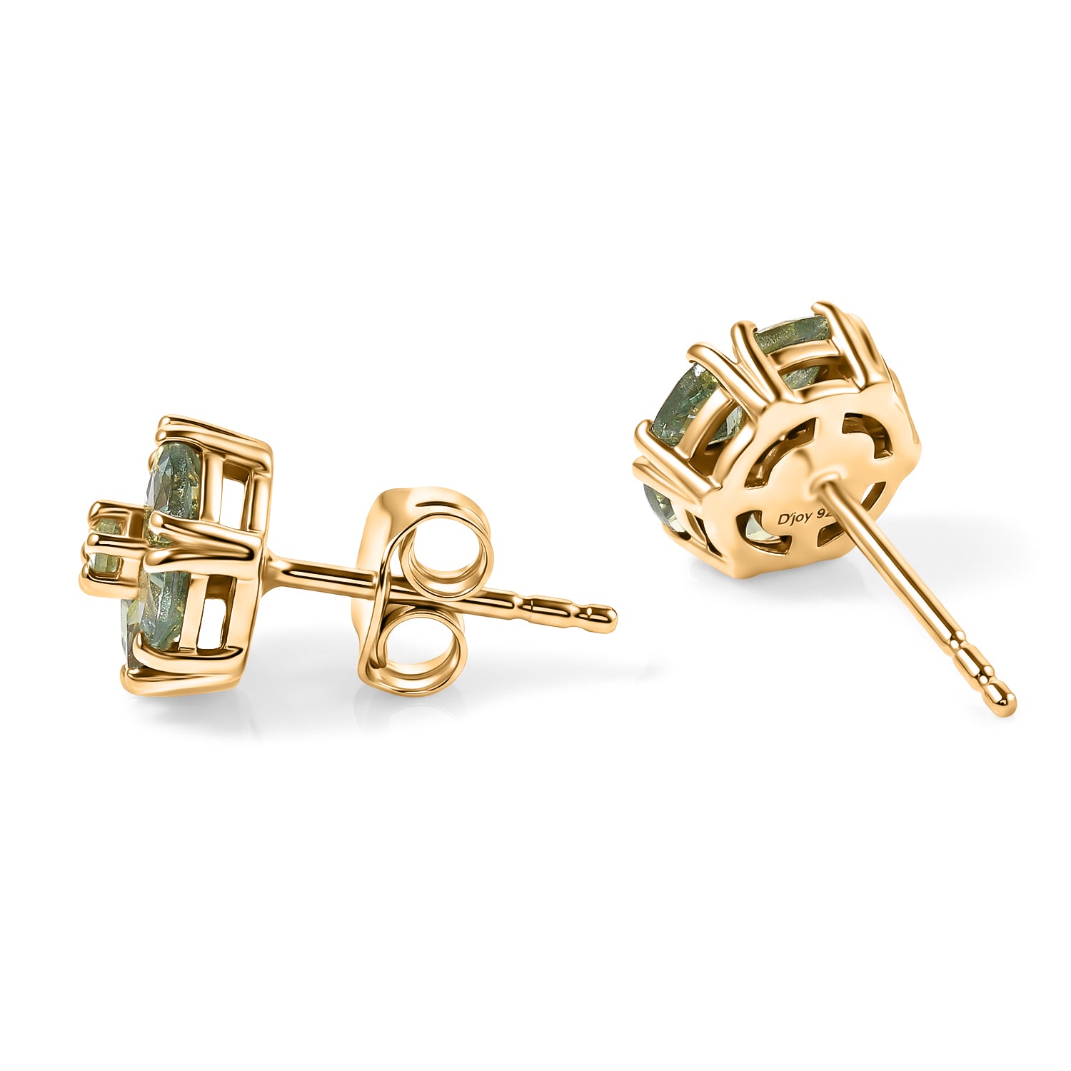 D'Joy - Natural Green Apatite Cluster Stud Earring with Push Post in Yellow Gold Plated Sterling Silver 1.60 Ct. V32513219 4
