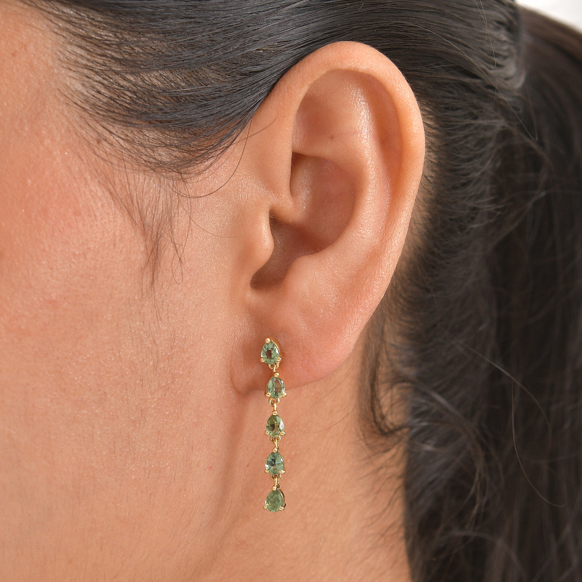 D'Joy - Natural Green Apatite Dangling Earring with Push Post in Yellow Gold Plated Sterling Silver 1.70 Ct. 8675506 2
