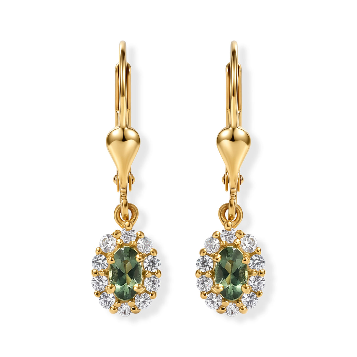 D'Joy - Natural Green Apatite &amp; White Zircon Dangling Earring with Lever Back in Yellow Gold Plated Sterling Silver V32491421 0