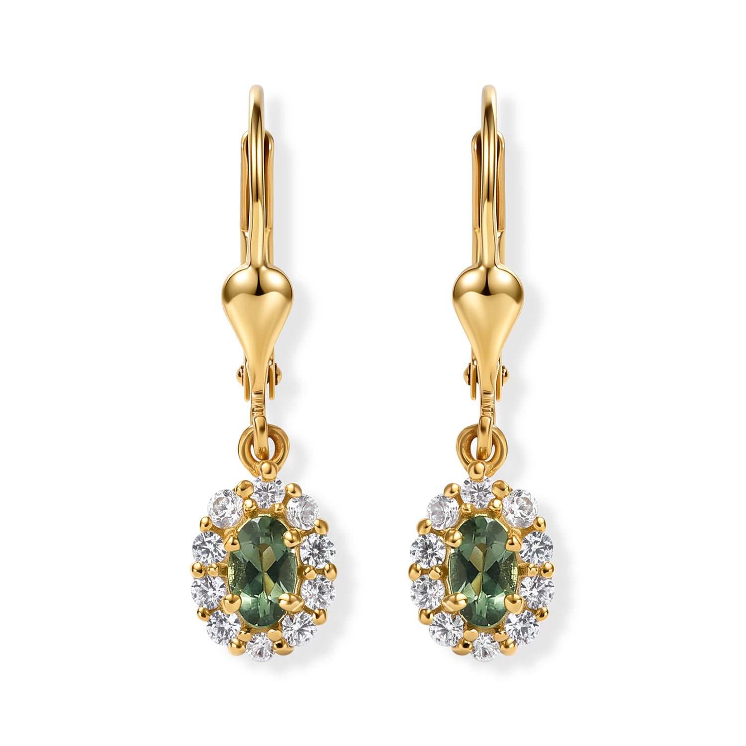 D'Joy - Natural Green Apatite &amp; White Zircon Dangling Earring with Lever Back in Yellow Gold Plated Sterling Silver V32491421 0