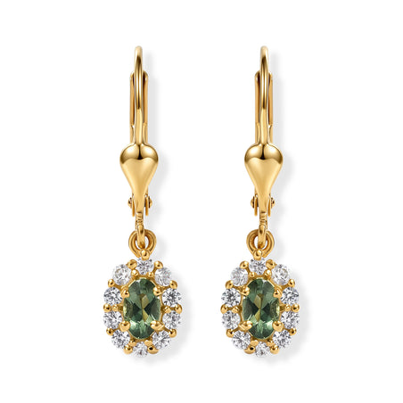 D'Joy - Natural Green Apatite &amp; White Zircon Dangling Earring with Lever Back in Yellow Gold Plated Sterling Silver 8675508 1