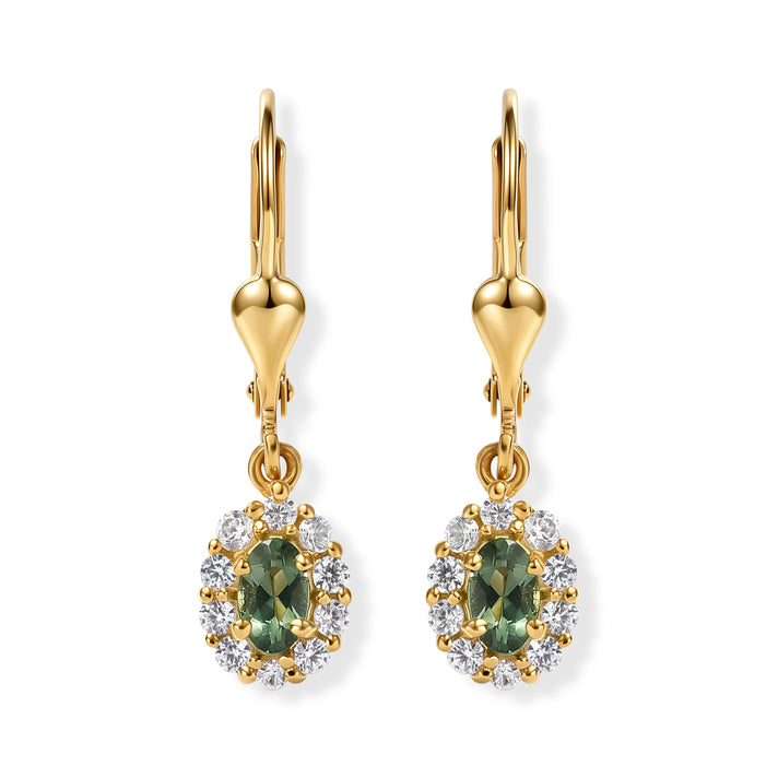 D'Joy - Natural Green Apatite &amp; White Zircon Dangling Earring with Lever Back in Yellow Gold Plated Sterling Silver 8675508 1