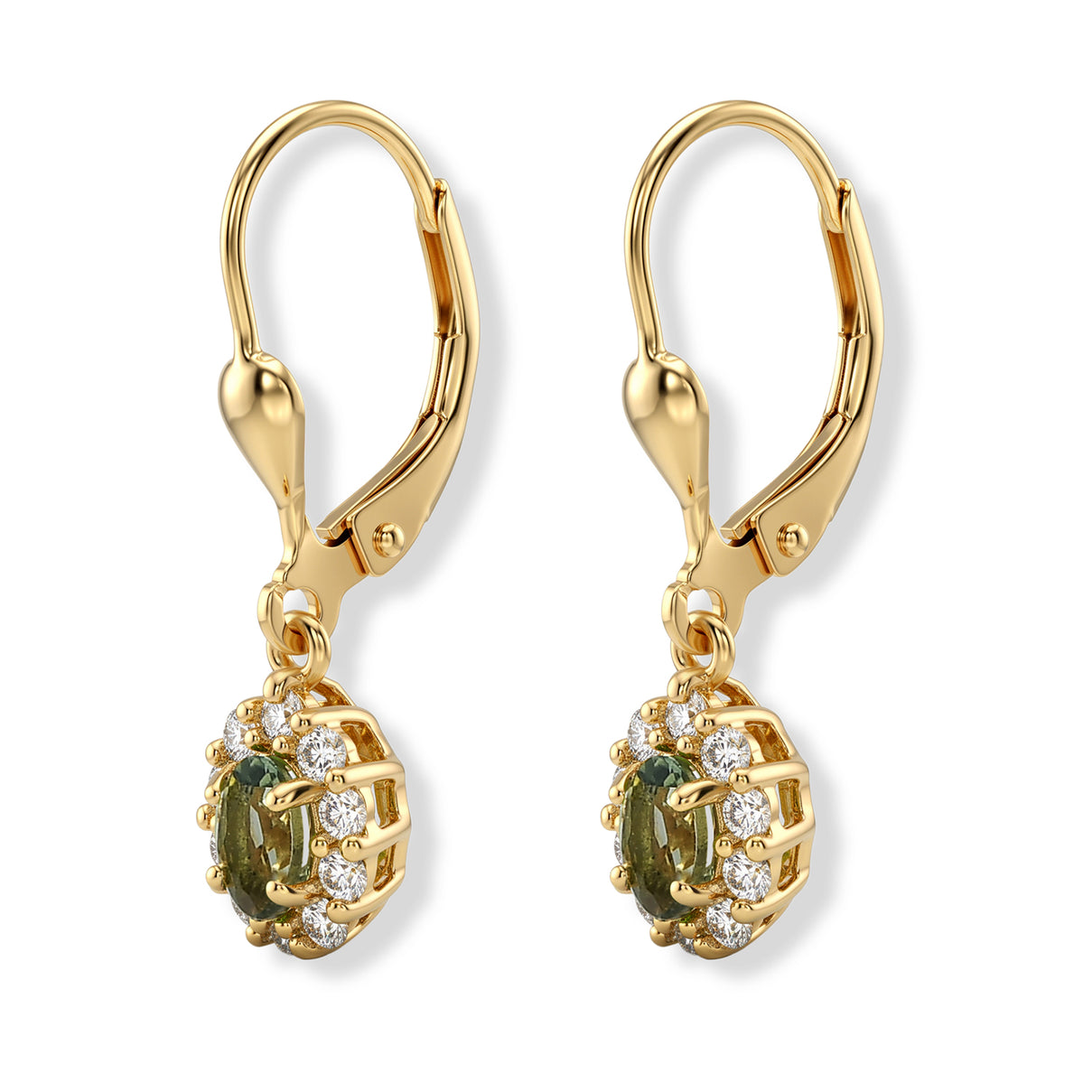 D'Joy - Natural Green Apatite &amp; White Zircon Dangling Earring with Lever Back in Yellow Gold Plated Sterling Silver V32491421 4