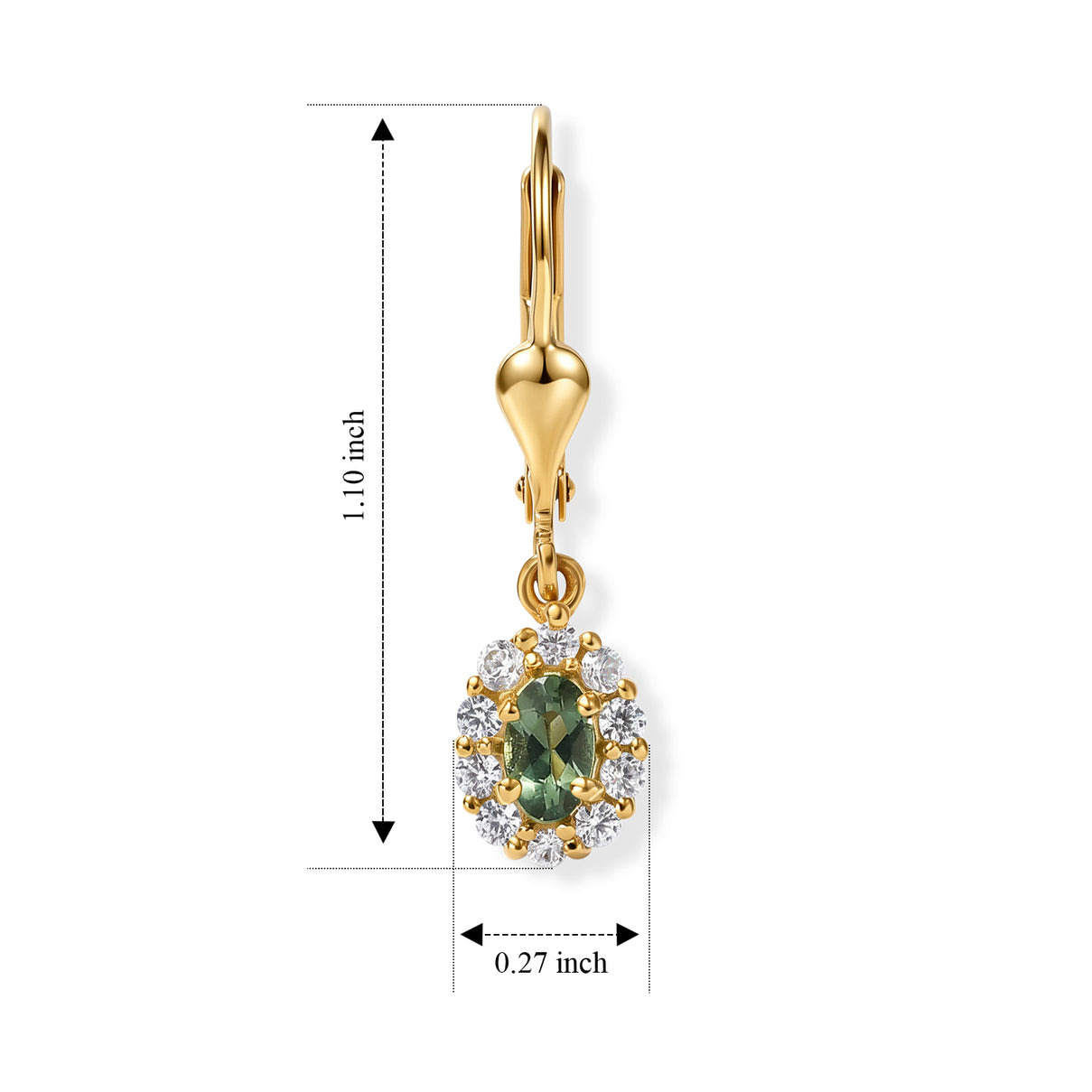 D'Joy - Natural Green Apatite &amp; White Zircon Dangling Earring with Lever Back in Yellow Gold Plated Sterling Silver V32491421 6