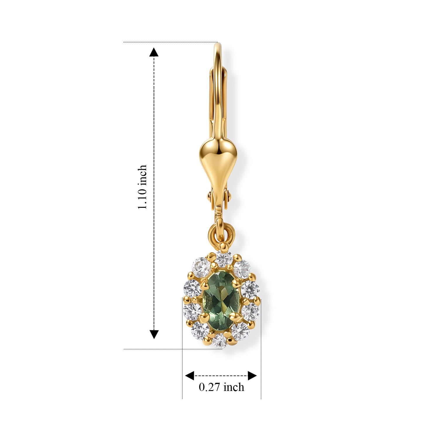 D'Joy - Natural Green Apatite &amp; White Zircon Dangling Earring with Lever Back in Yellow Gold Plated Sterling Silver V32491421 6