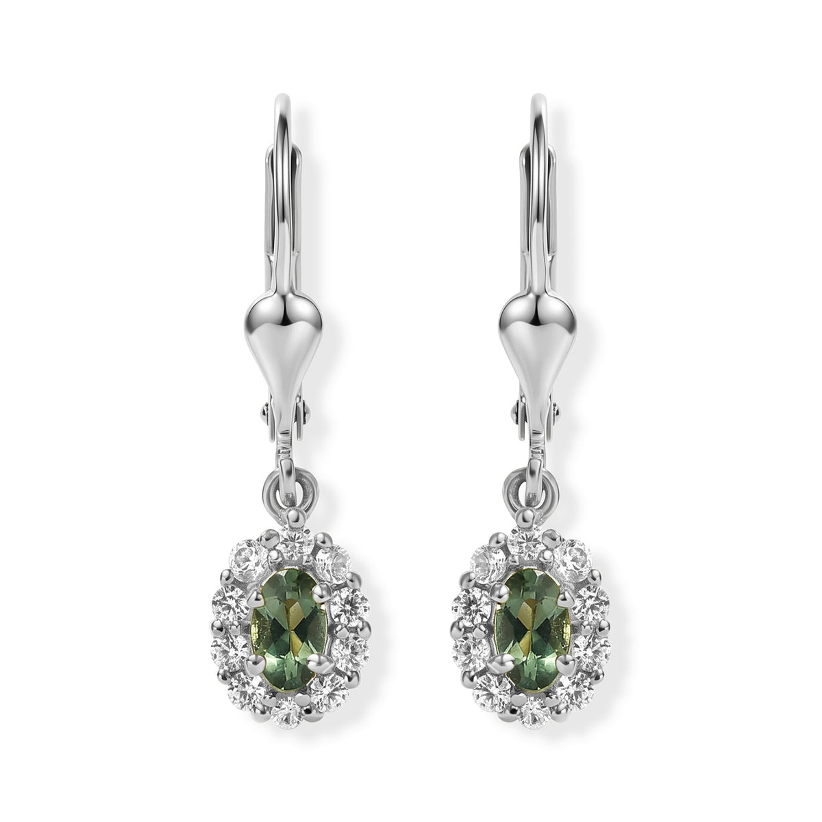 D'Joy - Natural Green Apatite &amp; White Zircon Dangling Earring with Lever Back in Platinum Overlay Sterling Silver V32514951 0