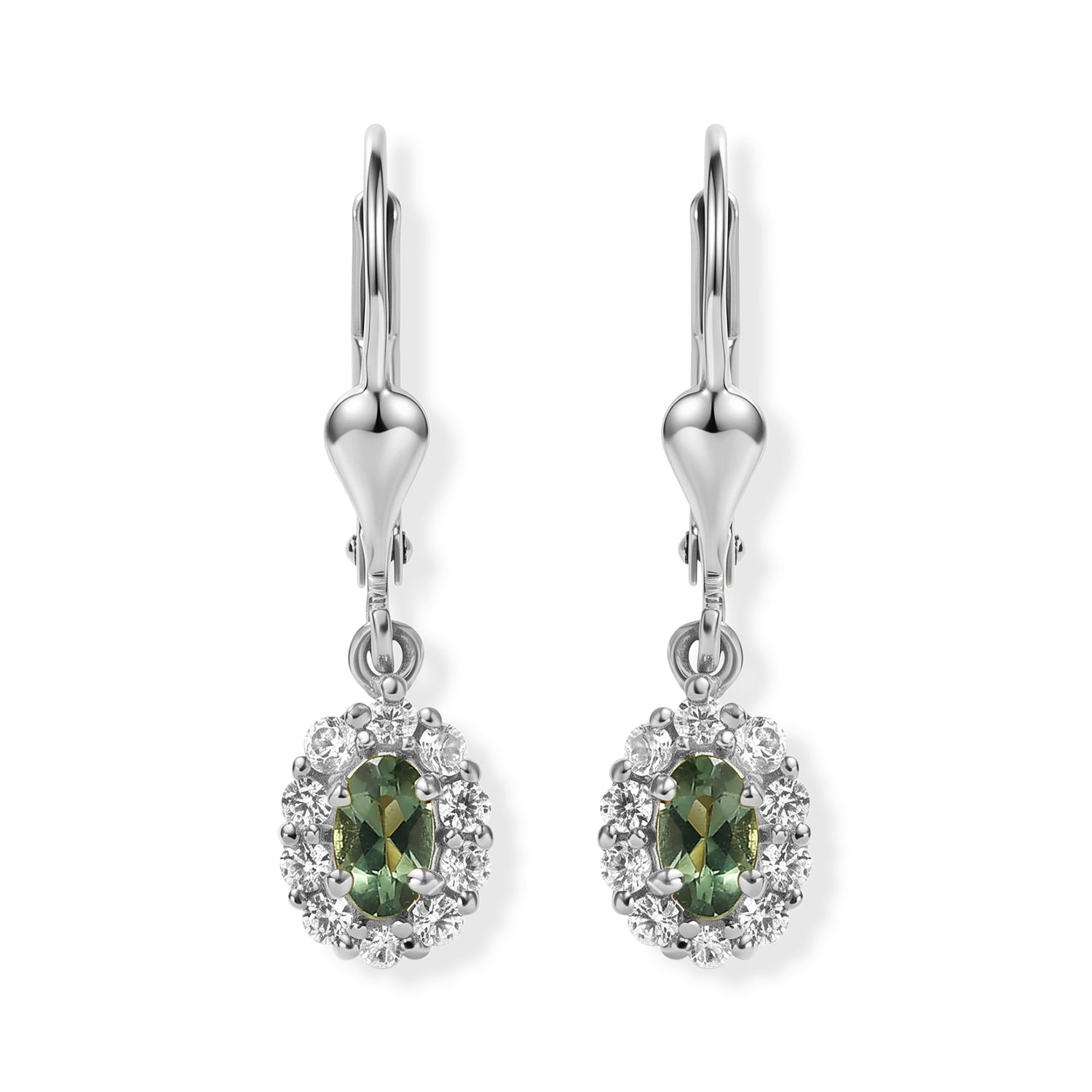 D'Joy - Natural Green Apatite &amp; White Zircon Dangling Earring with Lever Back in Platinum Overlay Sterling Silver V32514951 0