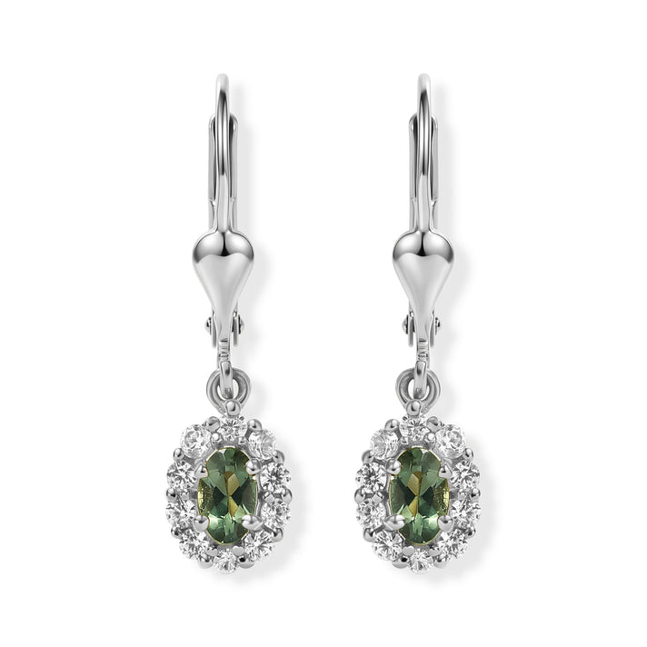 D'Joy - Natural Green Apatite &amp; White Zircon Dangling Earring with Lever Back in Platinum Overlay Sterling Silver V32621996 1