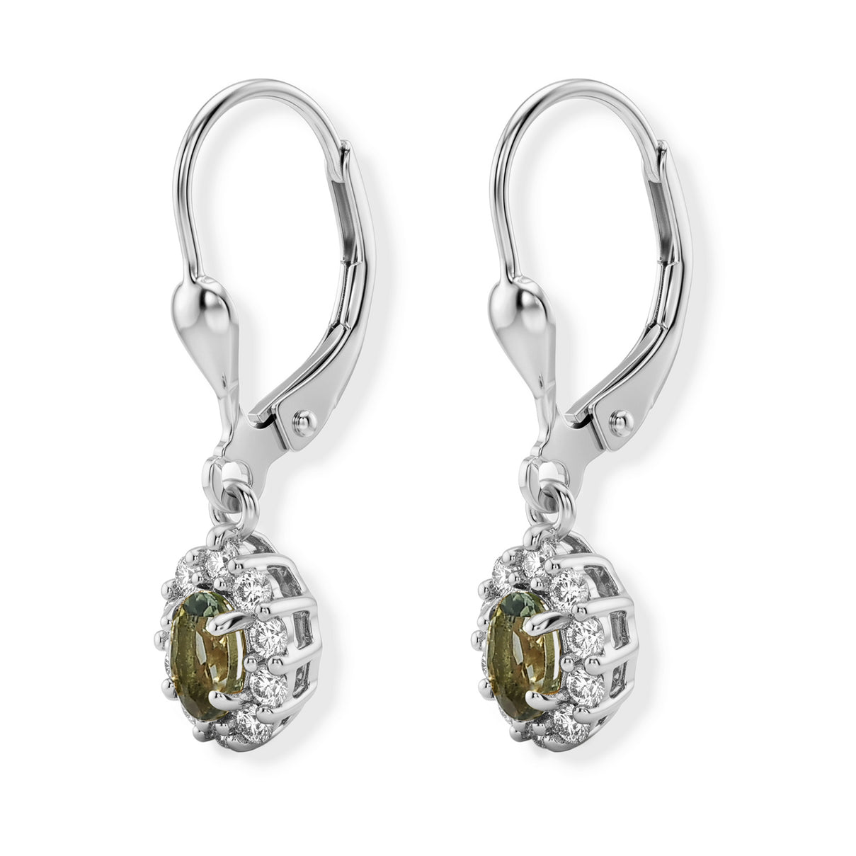 D'Joy - Natural Green Apatite &amp; White Zircon Dangling Earring with Lever Back in Platinum Overlay Sterling Silver V32514951 4