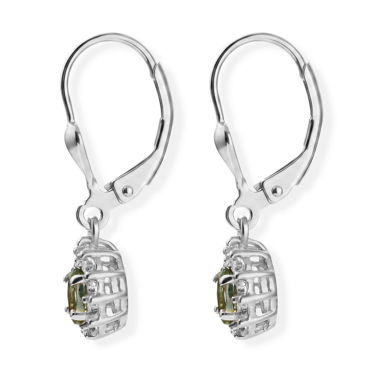 D'Joy - Natural Green Apatite &amp; White Zircon Dangling Earring with Lever Back in Platinum Overlay Sterling Silver V32514951 5