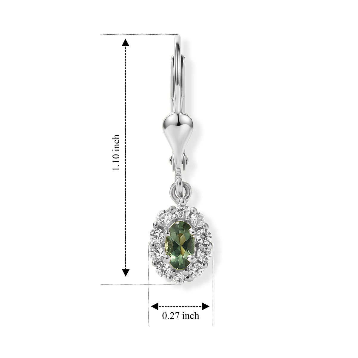 D'Joy - Natural Green Apatite &amp; White Zircon Dangling Earring with Lever Back in Platinum Overlay Sterling Silver V32514951 6