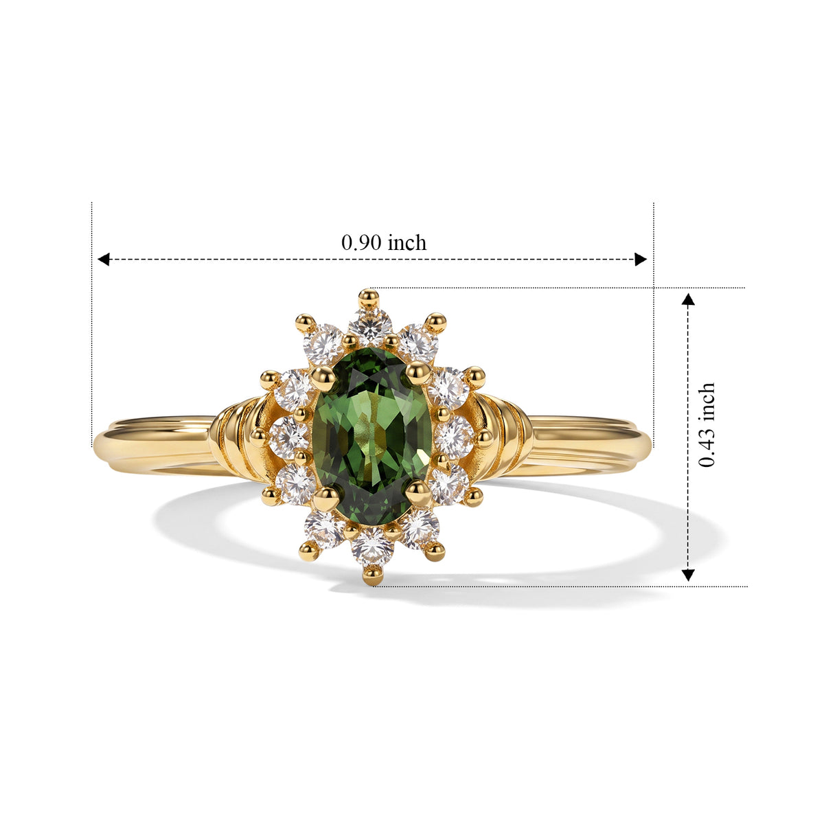 D'Joy - Natural Green Apatite &amp; White Zircon Halo Ring in Yellow Gold Plated Sterling Silver V32523498 6