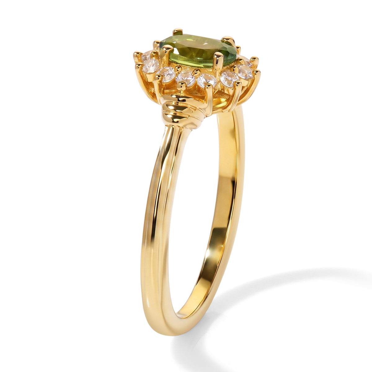 D'Joy - Natural Green Apatite &amp; White Zircon Halo Ring in Yellow Gold Plated Sterling Silver V32523493 4
