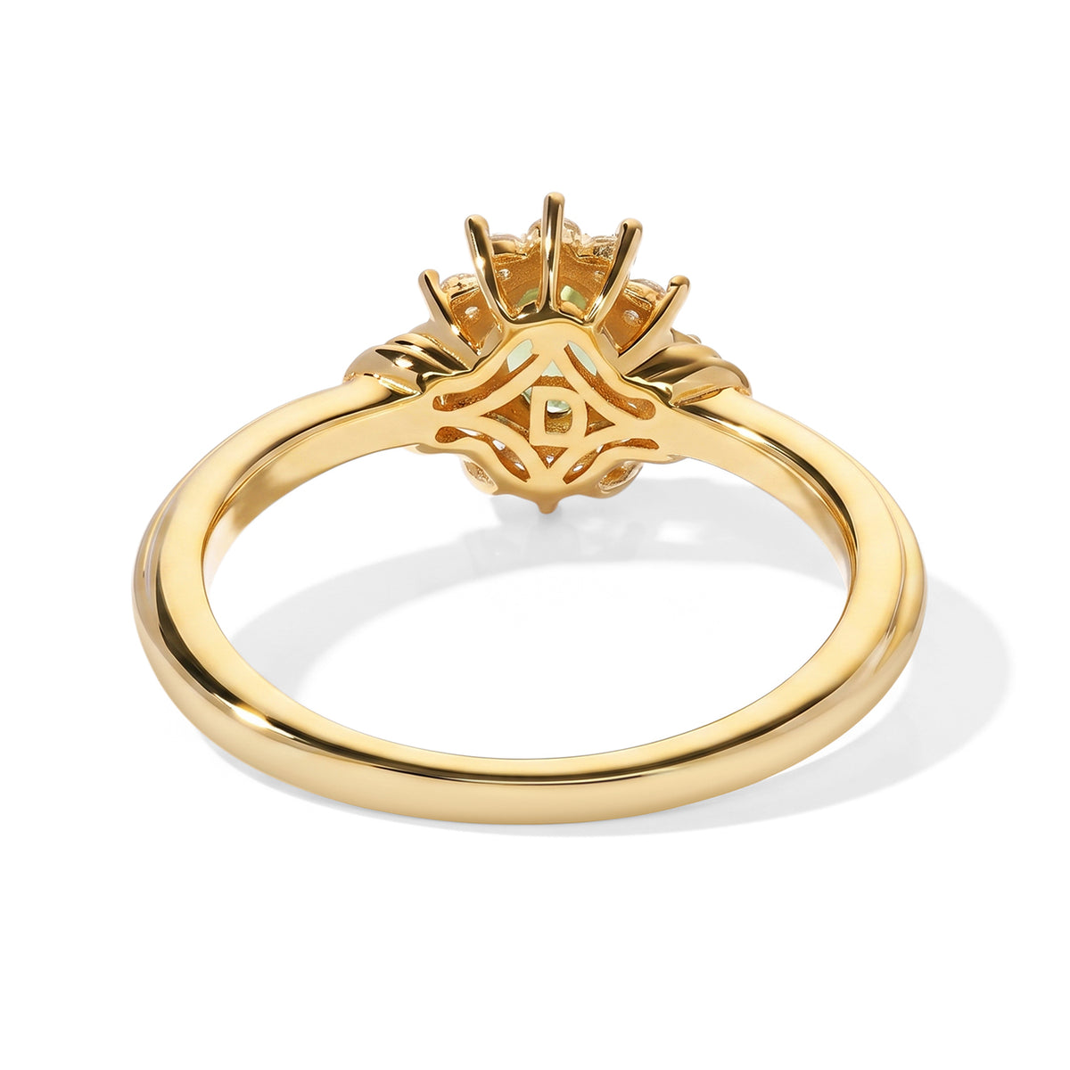 D'Joy - Natural Green Apatite &amp; White Zircon Halo Ring in Yellow Gold Plated Sterling Silver V32523493 5