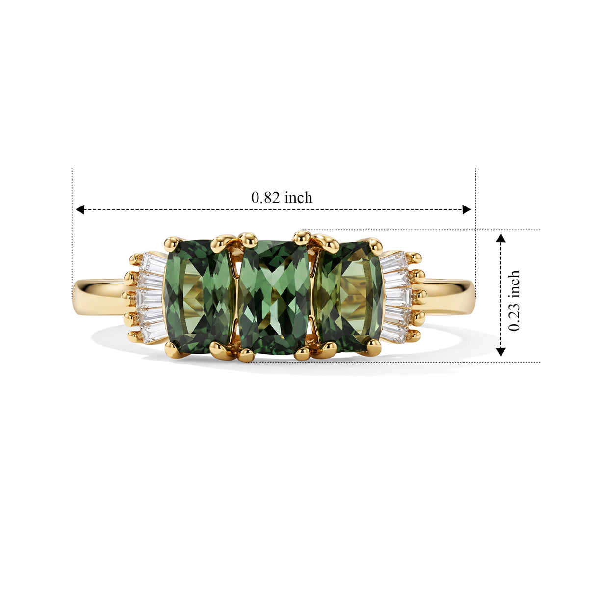 D'Joy - Natural Green Apatite &amp; White Diamond Trilogy Ring in Yellow Gold Plated Sterling Silver V32519372 6