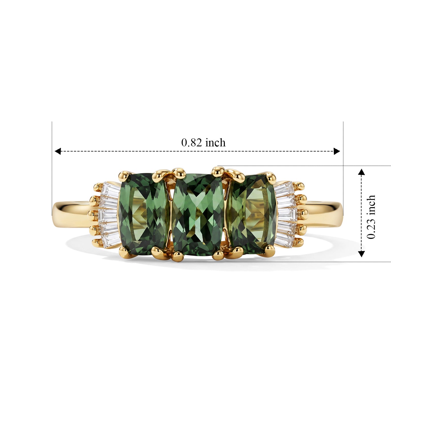D'Joy - Natural Green Apatite &amp; White Diamond Trilogy Ring in Yellow Gold Plated Sterling Silver V32519372 6