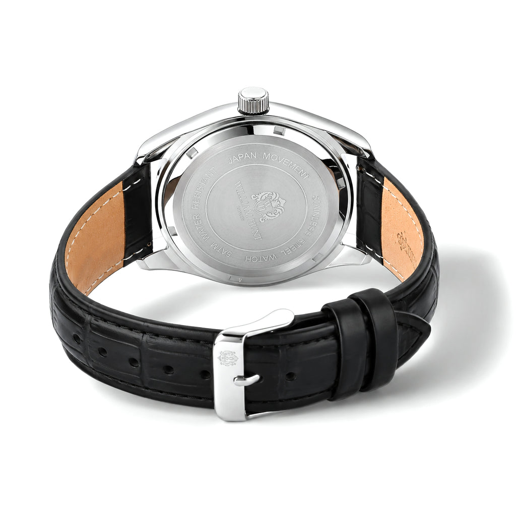William Hunt Relief Horse Miyota 1L45 Japan Movement 5ATM WR Silver Hydraulic Meteorite Dial & IPS Plating 304 Stainless Steel Case Mens Watch with Black Leather Strap_8676359_5
