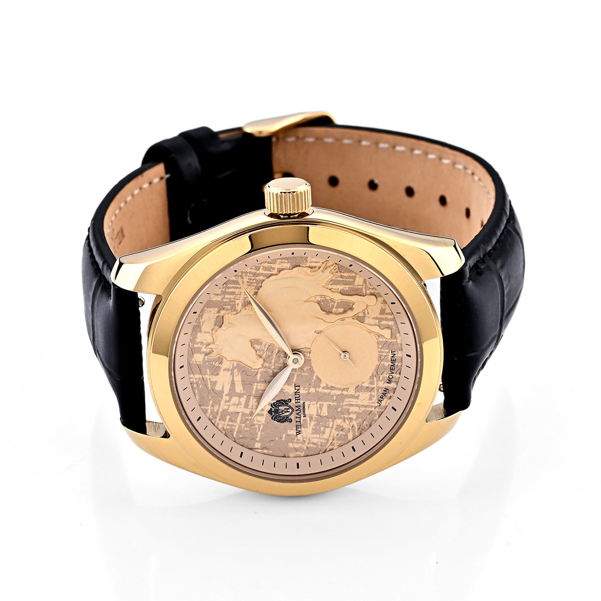 William Hunt Relief Horse Miyota 1L45 Japan Movement 5ATM WR Gold Hydraulic Meteorite Dial &amp; IPG Plating 304 Stainless Steel Case Mens Watch with Black Leather Strap 8676363 4