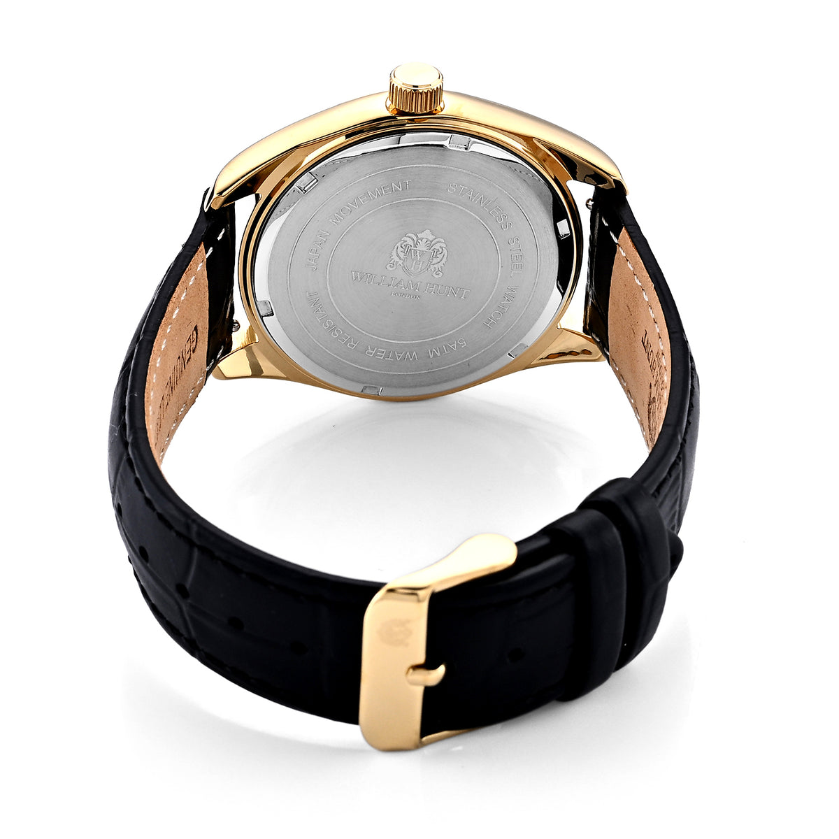 William Hunt Relief Horse Miyota 1L45 Japan Movement 5ATM WR Gold Hydraulic Meteorite Dial &amp; IPG Plating 304 Stainless Steel Case Mens Watch with Black Leather Strap 8676363 6