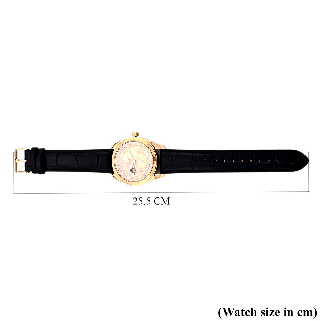 William Hunt Relief Horse Miyota 1L45 Japan Movement 5ATM WR Gold Hydraulic Meteorite Dial & IPG Plating 304 Stainless Steel Case Mens Watch with Black Leather Strap_8676363_6