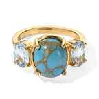 EverTrue Blue Turquoise, Skyblue Topaz 3 Stone Ring Pure Yellow Brass  5.531  Ct._8676365
