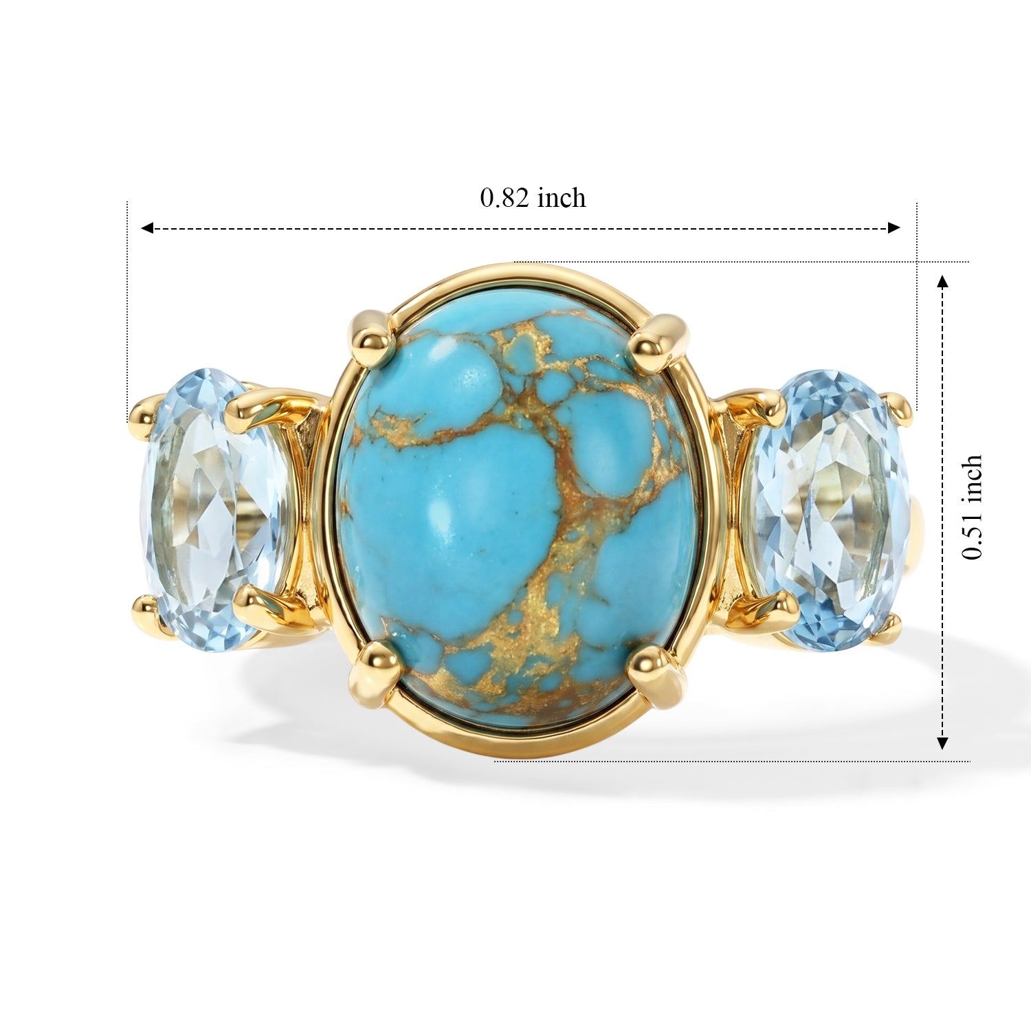 EverTrue - Blue Turquoise &amp; Skyblue Topaz Trilogy Ring in Yellow Gold Tone 5.53 Ct. 8676365 6