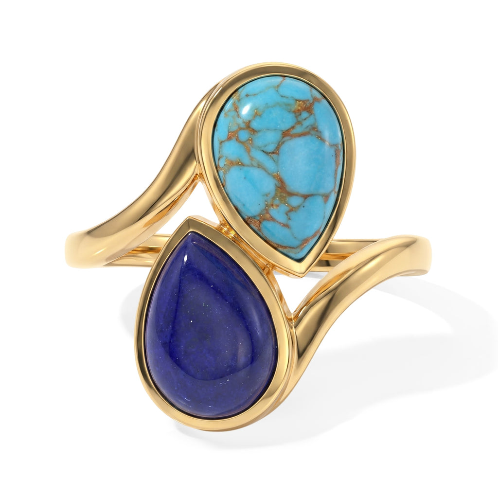 EverTrue Blue Turquoise Main Stone With Surrounding Stone Ring Pure Yellow Brass  4.298  Ct._8676408