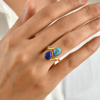 EverTrue Blue Turquoise Main Stone With Surrounding Stone Ring Pure Yellow Brass  4.298  Ct._8676408_1