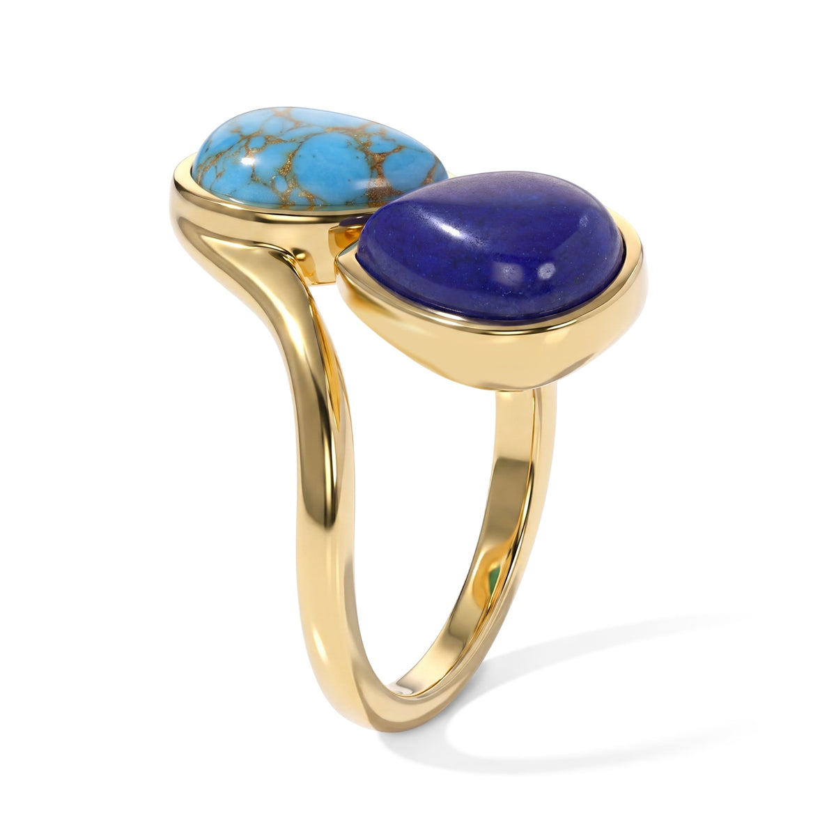 EverTrue - Blue Turquoise &amp; Lapis Lazuli Toi et Moi Ring in Yellow Gold Tone 4.30 Ct. V32577992 4