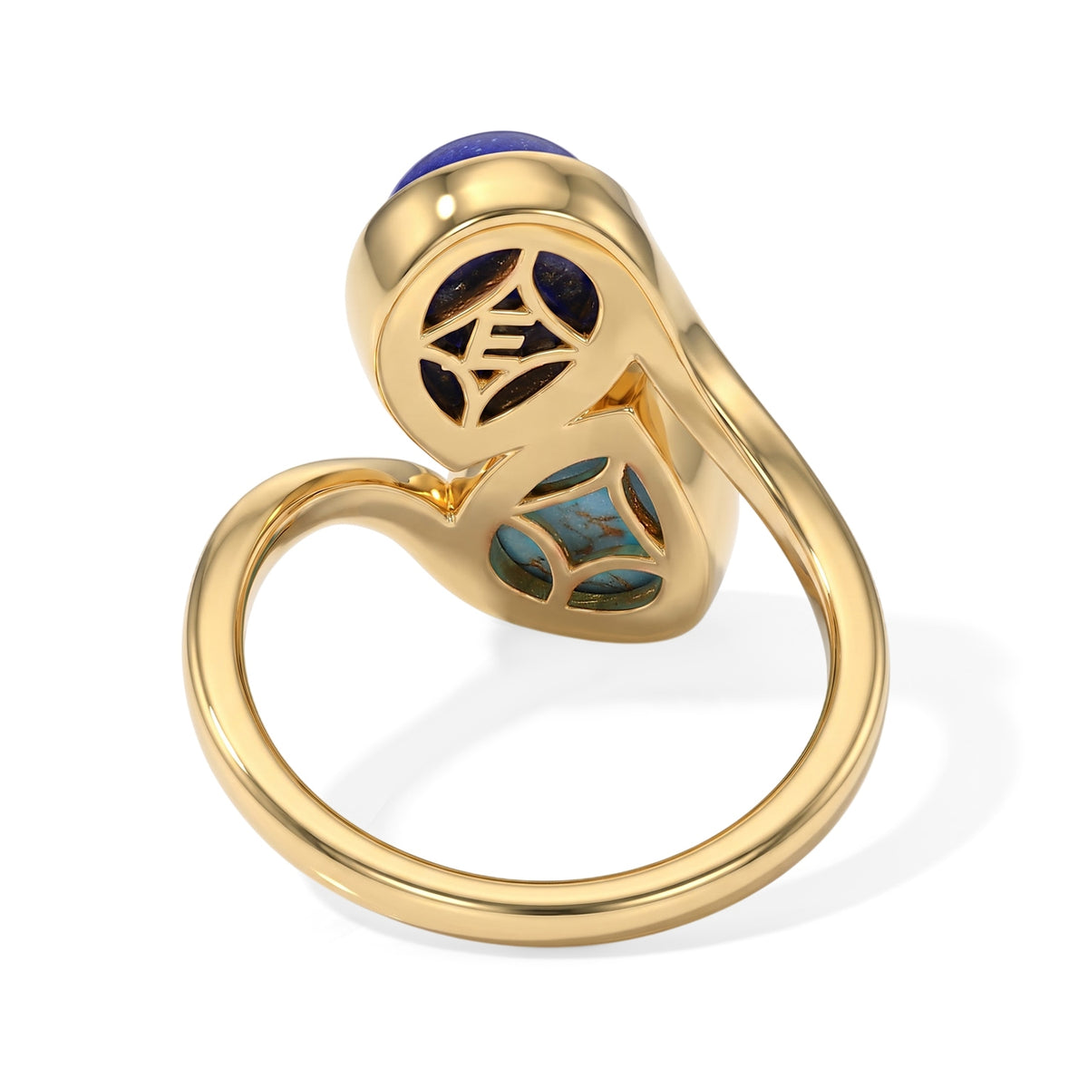 EverTrue - Blue Turquoise &amp; Lapis Lazuli Toi et Moi Ring in Yellow Gold Tone 4.30 Ct. V32577992 5