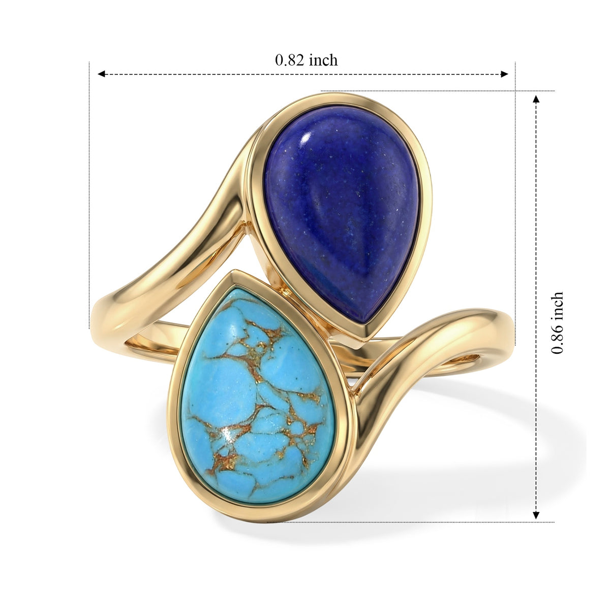 EverTrue - Blue Turquoise &amp; Lapis Lazuli Toi et Moi Ring in Yellow Gold Tone 4.30 Ct. V32577992 6