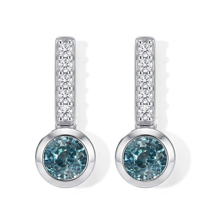 D'Joy - AAA RatanakirI Blue Zircon &amp; White Zircon Dangle Push Post Earring in Rhodium Overlay Sterling Silver 2.00 Ct. 8676605 1