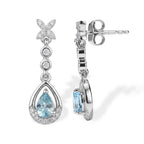 D'Joy Blue Zircon, White Zircon Dangling Earring in Rhodium OverlaySterling Silver  1.592  Ct._8676606