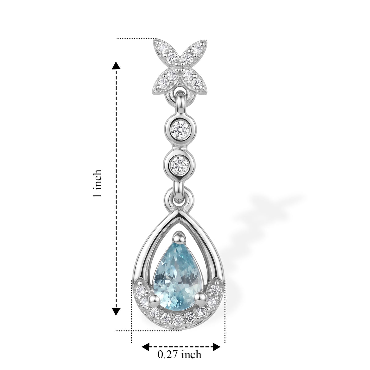 D'Joy - AAA Ratanakiri Blue Zircon &amp; White Zircon Dangling Earring with Push Back in Rhodium Overlay Sterling Silver 1.60 Ct. V32512976 5