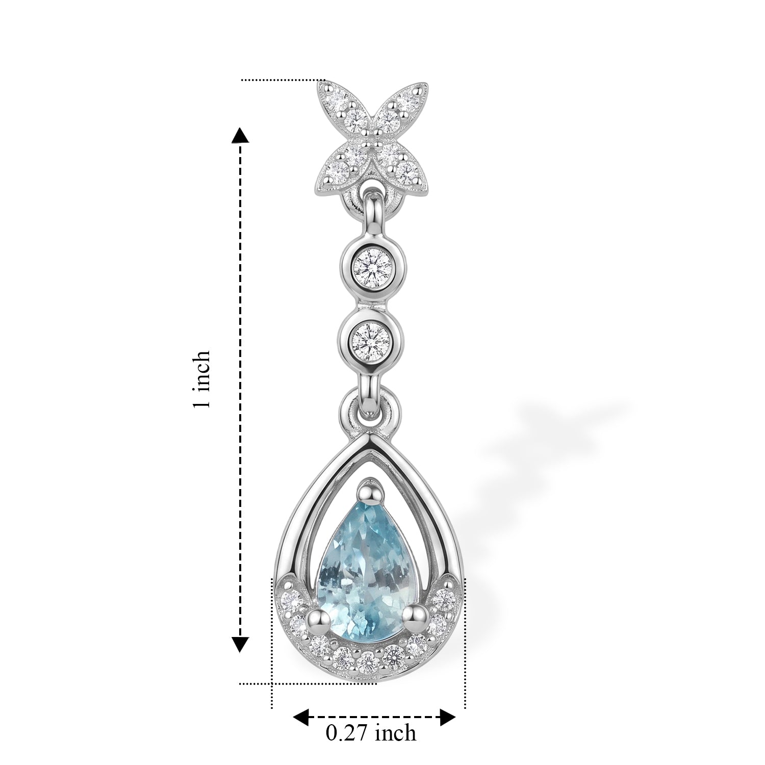 D'Joy - AAA Ratanakiri Blue Zircon &amp; White Zircon Dangling Earring with Push Back in Rhodium Overlay Sterling Silver 1.60 Ct. V32512976 5