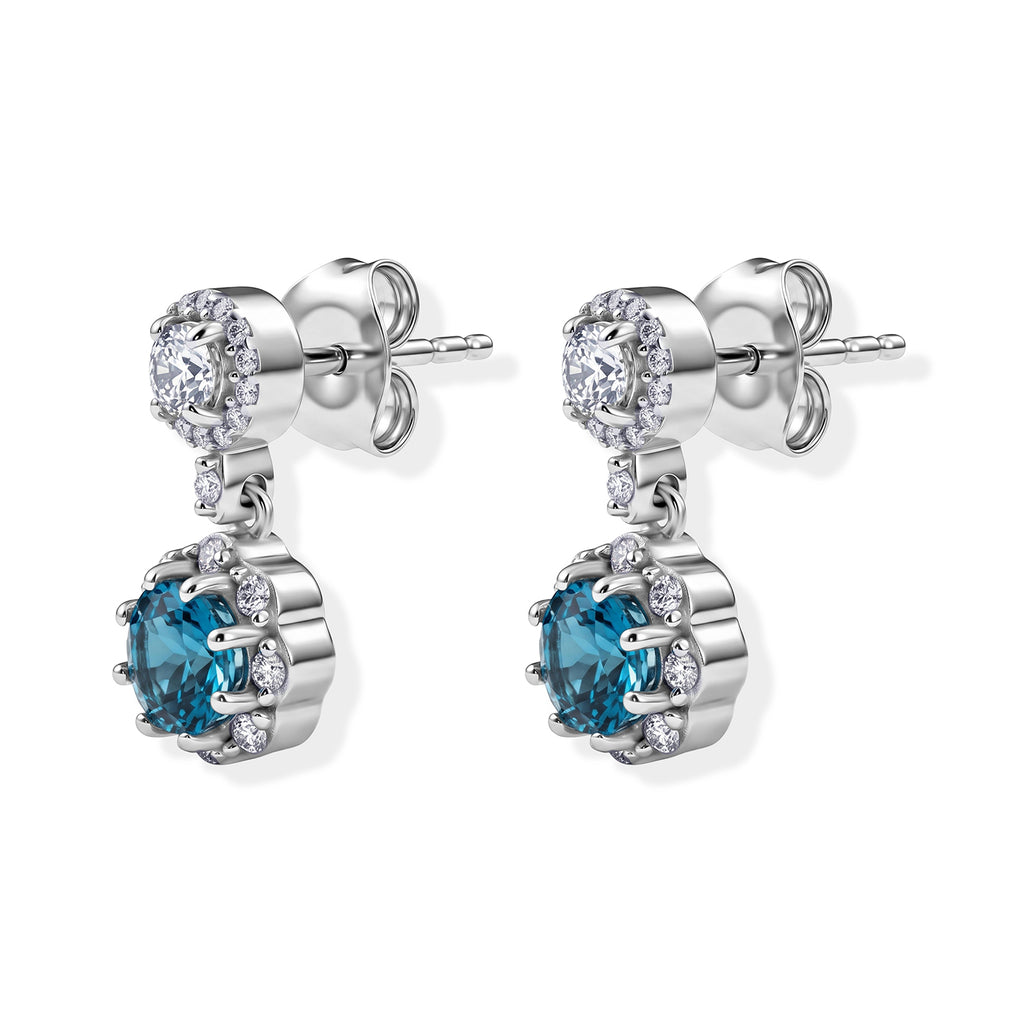 D'Joy Blue Zircon, White Zircon Main Stone With Surrounding Stone Earring in Rhodium OverlaySterling Silver  2.522  Ct._8676607_3