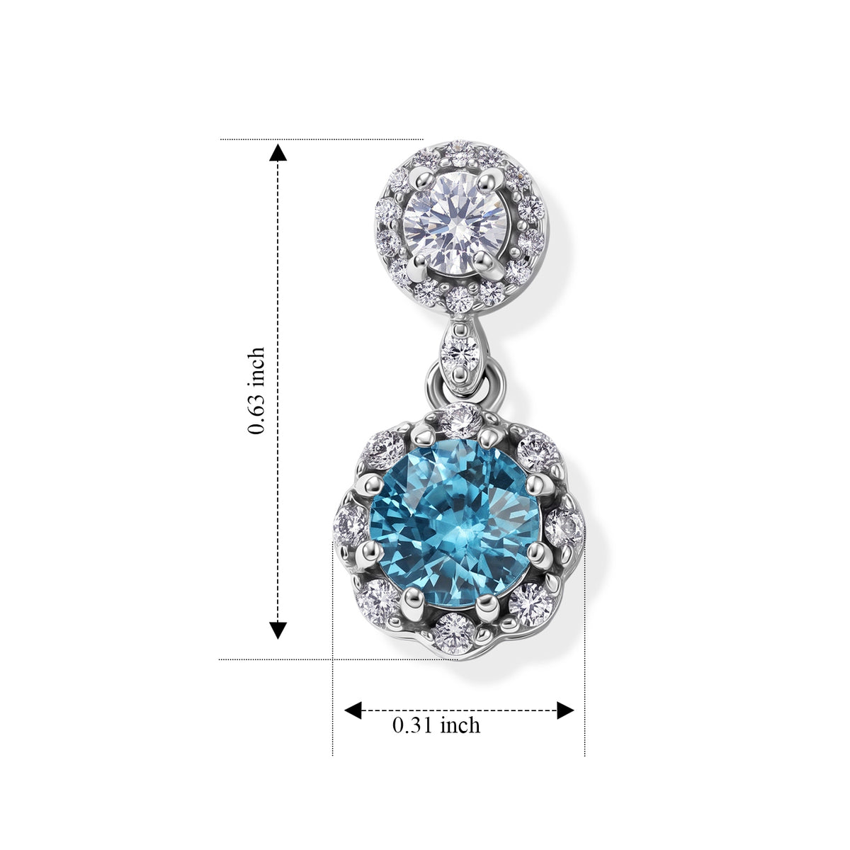 D'Joy - AAA Ratanakiri Blue Zircon &amp; White Zircon Halo Drop Earring with Push Back in Rhodium Overlay Sterling Silver 2.50 Ct. 8676607 4
