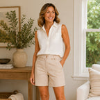 Charlotte West Linen Blend Shorts (Size 10) - Stone_8676899