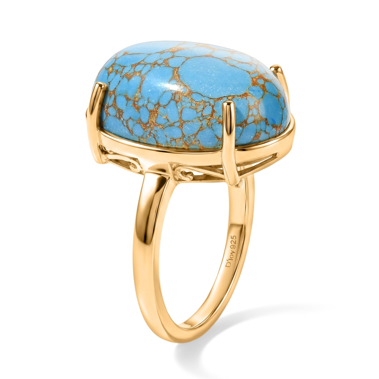 D'Joy - Blue Turquoise Solitaire Ring in Yellow Gold Plated Sterling Silver 10.66 Ct. 8677070 4