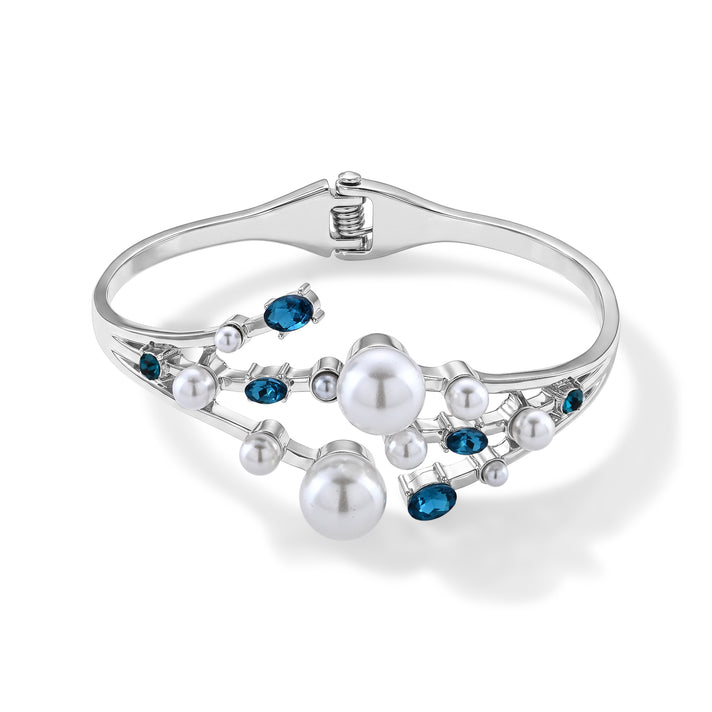 White Shell Pearl &amp; Crystal Bangle (Size - 7) 50.00 Ct. V32621677 1