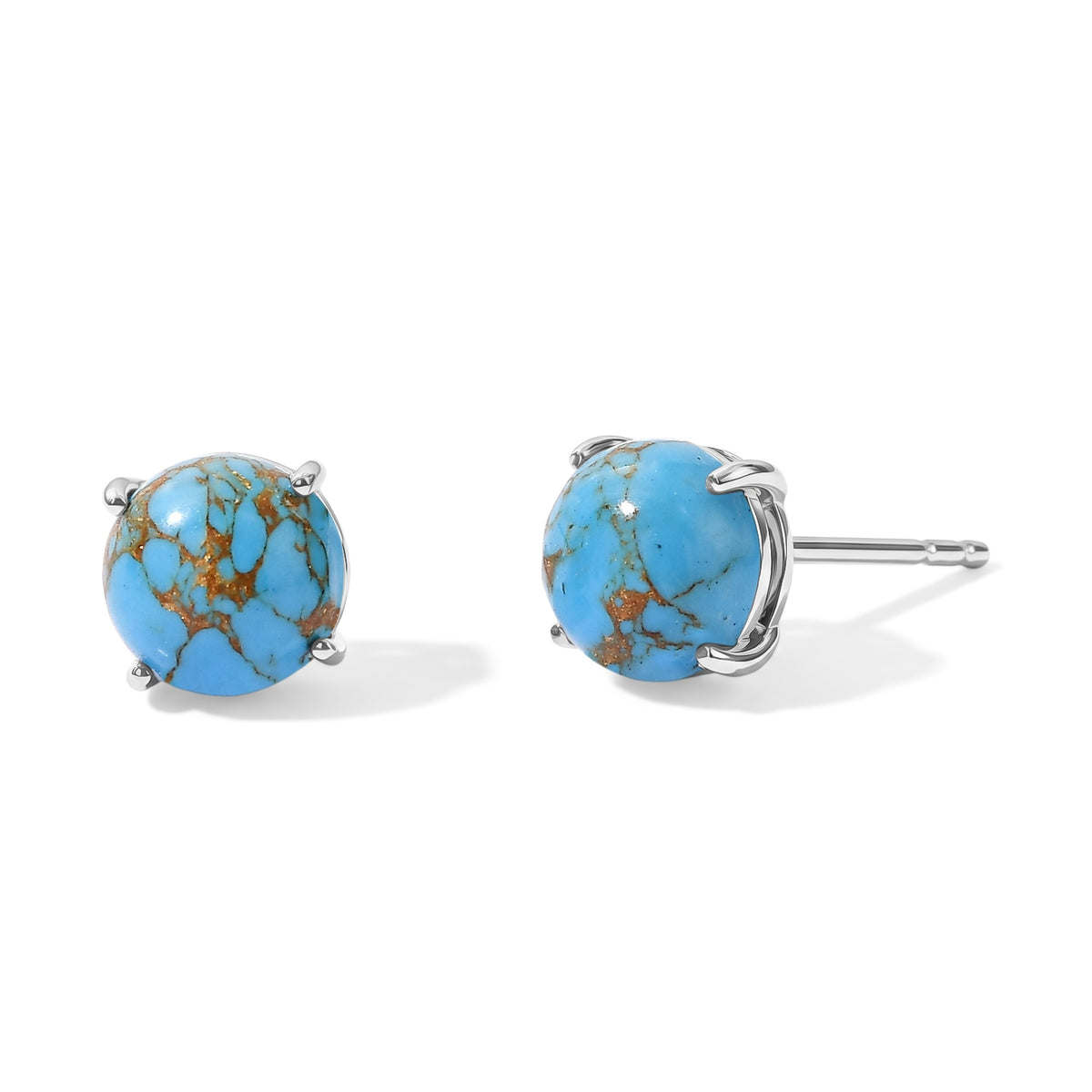 Blue Turquoise Stud Earring with Push Back in Platinum Overlay Sterling Silver 2.90 Ct. 8677124 0