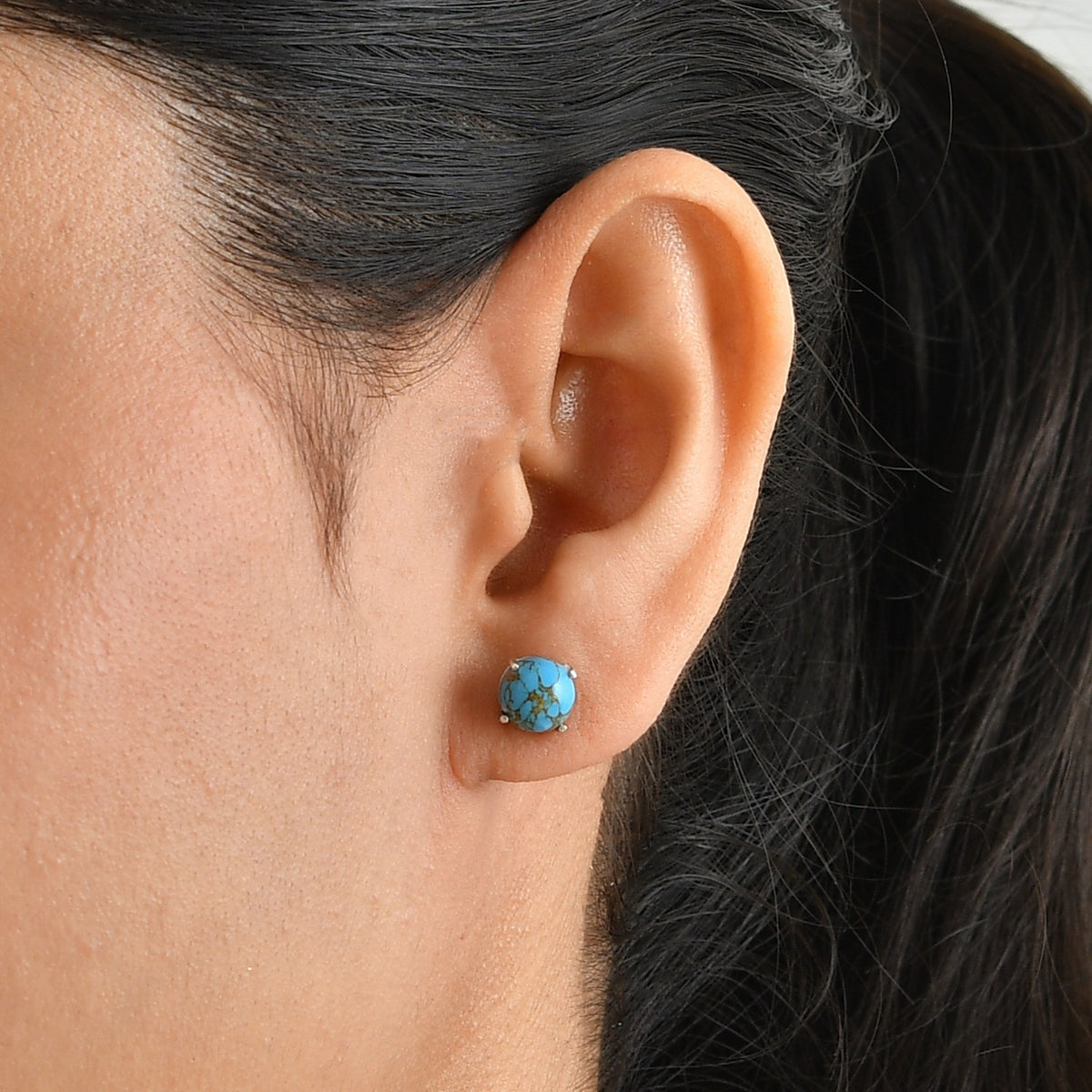 Blue Turquoise Stud Earring with Push Back in Platinum Overlay Sterling Silver 2.90 Ct. 8677124 2