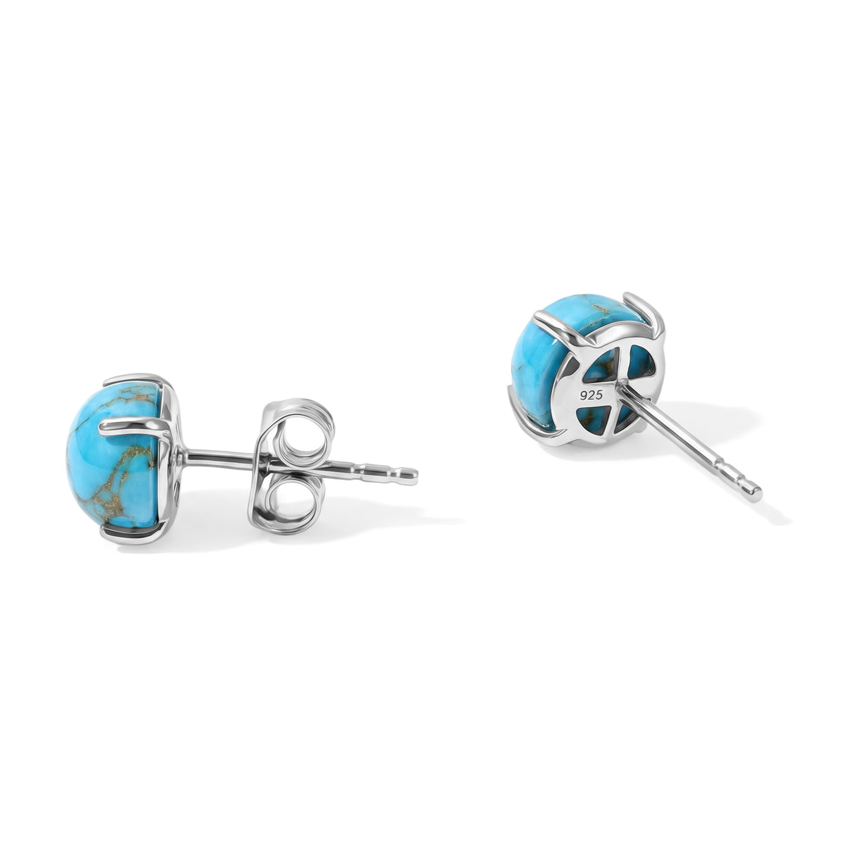Blue Turquoise Stud Earring with Push Back in Platinum Overlay Sterling Silver 2.90 Ct. 8677124 4